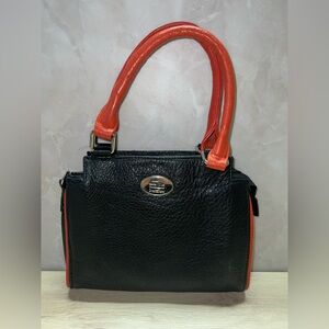 Sreeleathers Vintage Black Leather Handbag w/ Orange Handles – Genuine Leather
